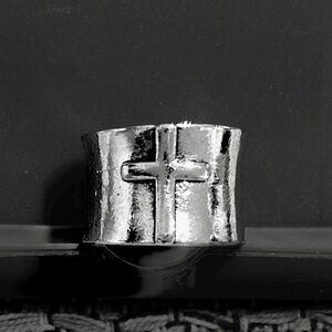 New Silver Tone Cross Ring Wide Band Unisex